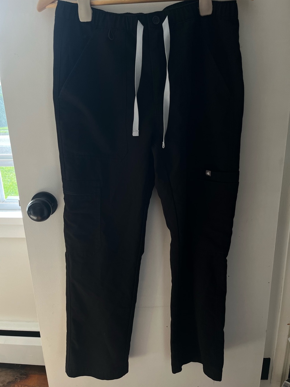 Figs Men's Black Cairo Straight Leg Scrub Pants with White Drawstring